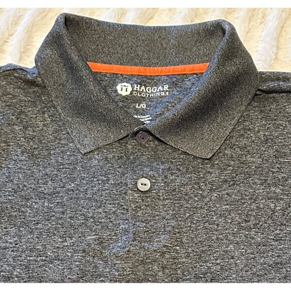 Men's HAGGAR Clothing Co. Dark Gray Polo Golf Shirt 100% Polyester Size Large - Picture 12 of 16